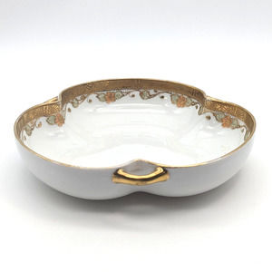 Antique Noritake Morimura Nippon Scalloped Dish with Moriage Gilding and Handles